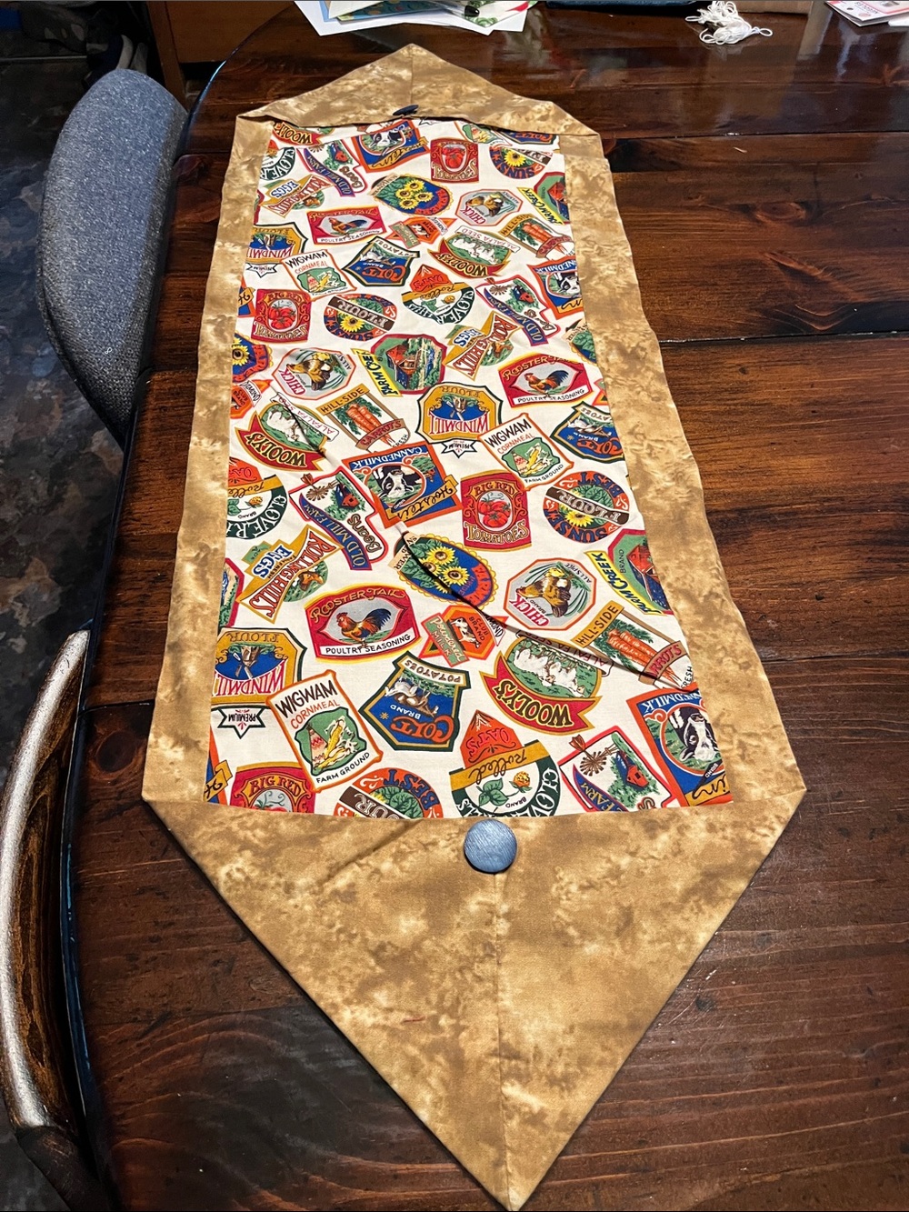 Gold Trim Patchwork Country Print Table Runner